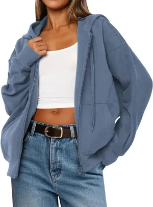 MASCOMODA Women Zip Up Hoodie Trendy Oversized Sweatshirt Casual Long Sleeve Fleece Jacket Fall Winter Clothes with Pockets