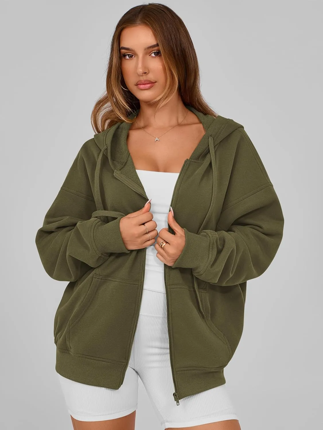 MASCOMODA Women Zip Up Hoodie Trendy Oversized Sweatshirt Casual Long Sleeve Fleece Jacket Fall Winter Clothes with Pockets