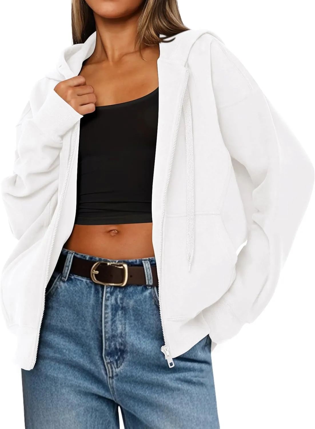 MASCOMODA Women Zip Up Hoodie Trendy Oversized Sweatshirt Casual Long Sleeve Fleece Jacket Fall Winter Clothes with Pockets