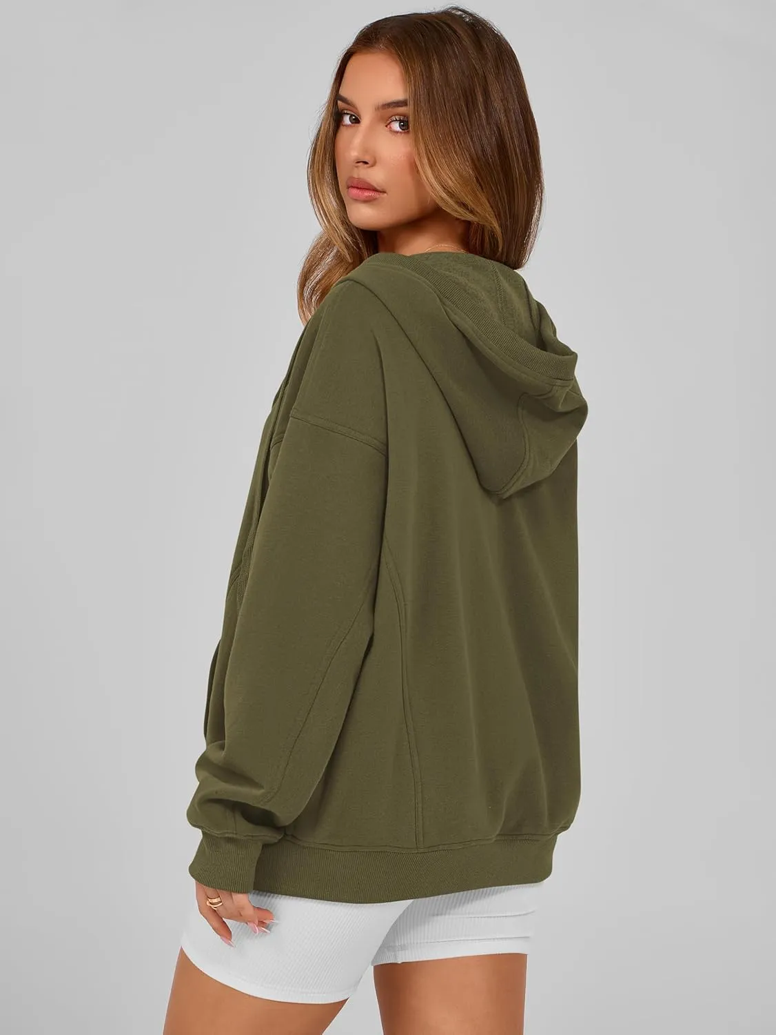 MASCOMODA Women Zip Up Hoodie Trendy Oversized Sweatshirt Casual Long Sleeve Fleece Jacket Fall Winter Clothes with Pockets