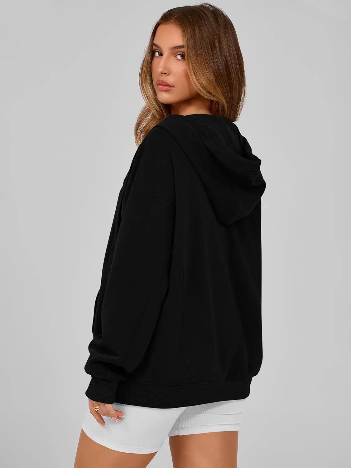 MASCOMODA Women Zip Up Hoodie Trendy Oversized Sweatshirt Casual Long Sleeve Fleece Jacket Fall Winter Clothes with Pockets