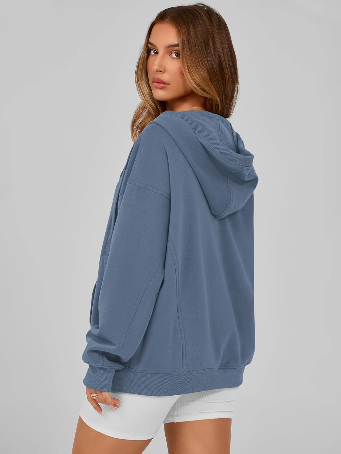 MASCOMODA Women Zip Up Hoodie Trendy Oversized Sweatshirt Casual Long Sleeve Fleece Jacket Fall Winter Clothes with Pockets