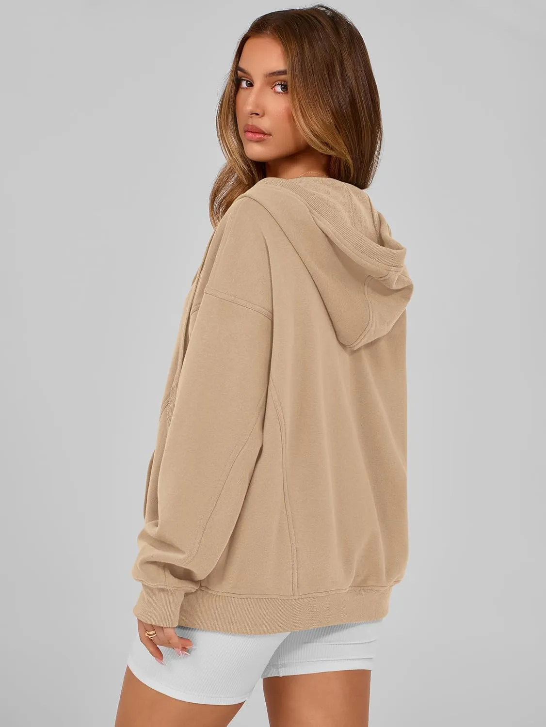 MASCOMODA Women Zip Up Hoodie Trendy Oversized Sweatshirt Casual Long Sleeve Fleece Jacket Fall Winter Clothes with Pockets