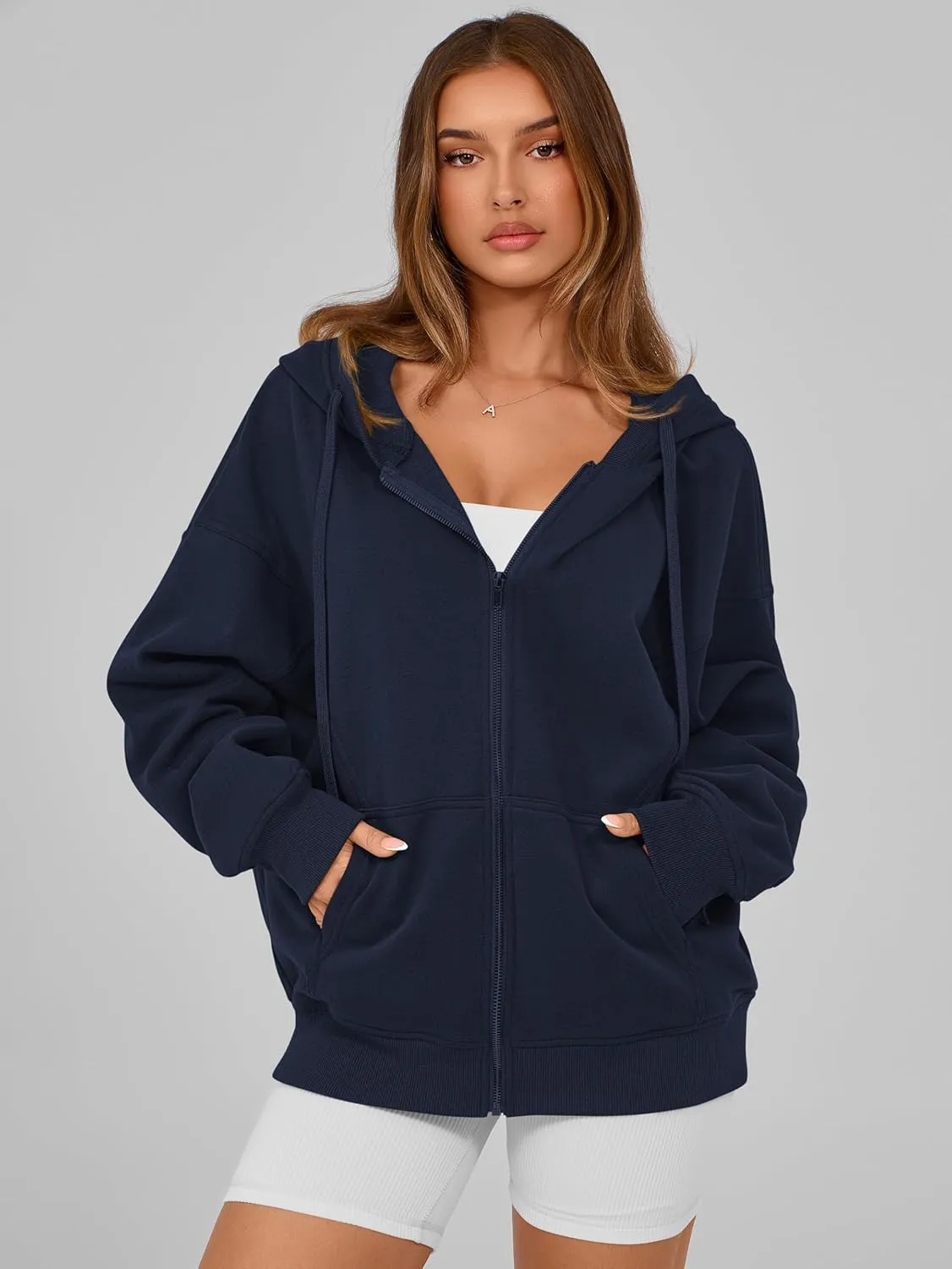 MASCOMODA Women Zip Up Hoodie Trendy Oversized Sweatshirt Casual Long Sleeve Fleece Jacket Fall Winter Clothes with Pockets