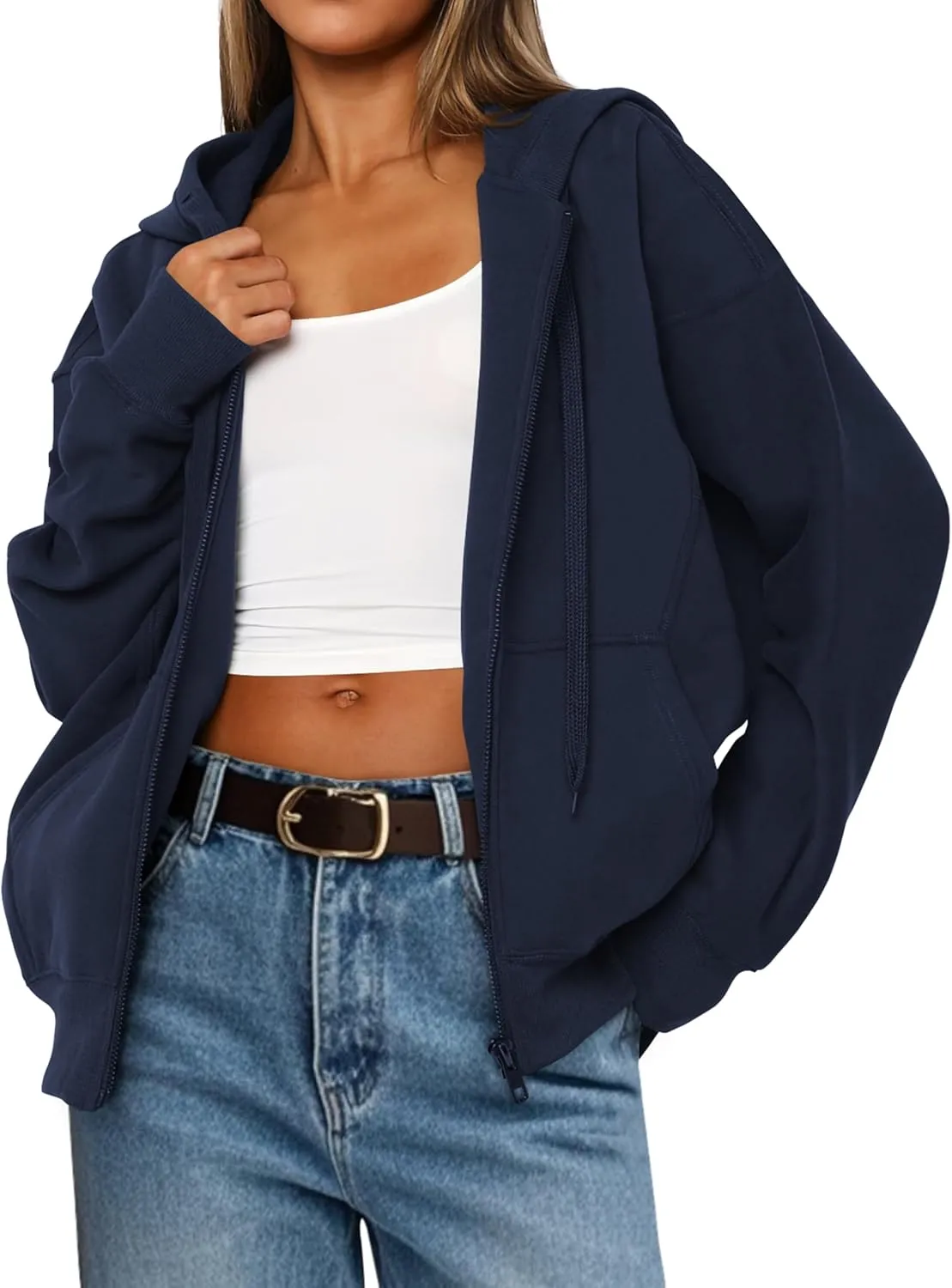 MASCOMODA Women Zip Up Hoodie Trendy Oversized Sweatshirt Casual Long Sleeve Fleece Jacket Fall Winter Clothes with Pockets