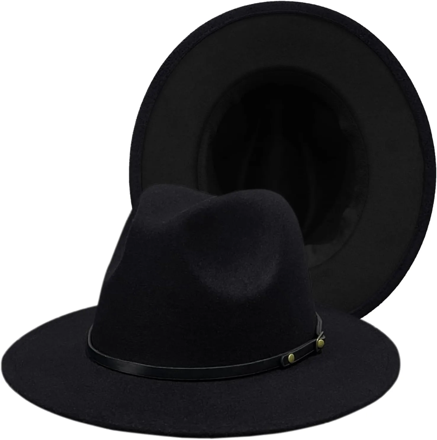 Men & Women Fedora Hats Stylish Two Tone Wide Brim Panama Felt Hat with Belt Buckle