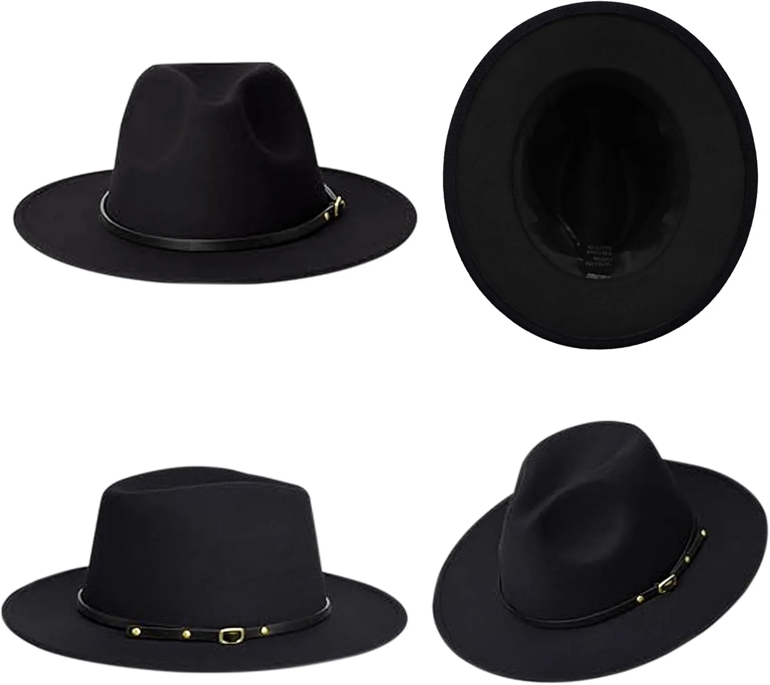 Men & Women Fedora Hats Stylish Two Tone Wide Brim Panama Felt Hat with Belt Buckle