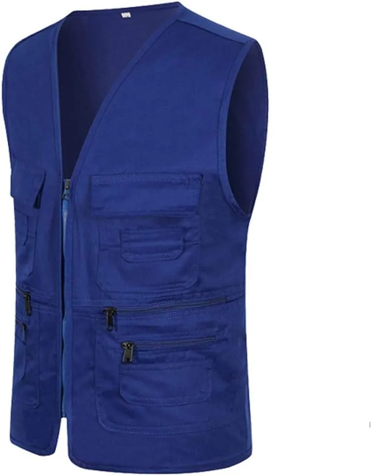 Men Casual Zipper Vest Multi Pockets Sleeveless Waterproof Windproof Spring Gilet Jacket Work Utility Vest for Camp Oversize
