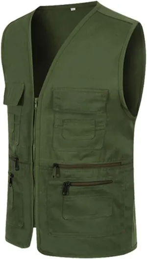 Men Casual Zipper Vest Multi Pockets Sleeveless Waterproof Windproof Spring Gilet Jacket Work Utility Vest for Camp Oversize