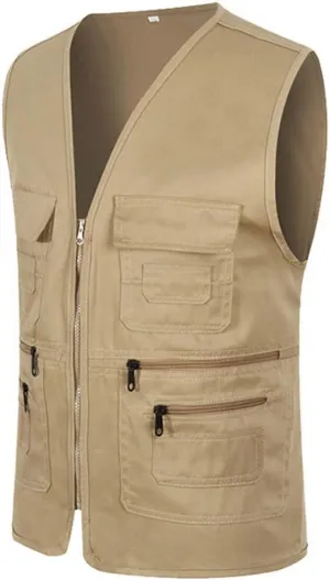 Men Casual Zipper Vest Multi Pockets Sleeveless Waterproof Windproof Spring Gilet Jacket Work Utility Vest for Camp Oversize