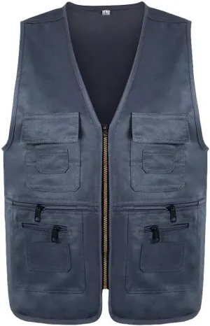 Men Casual Zipper Vest Multi Pockets Sleeveless Waterproof Windproof Spring Gilet Jacket Work Utility Vest for Camp Oversize