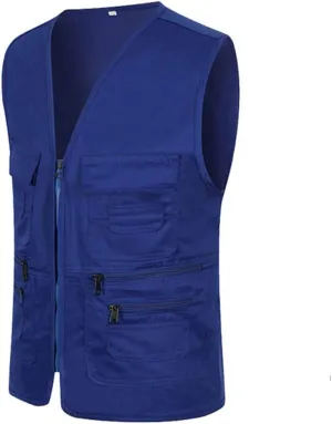 Men Casual Zipper Vest Multi Pockets Sleeveless Waterproof Windproof Spring Gilet Jacket Work Utility Vest for Camp Oversize