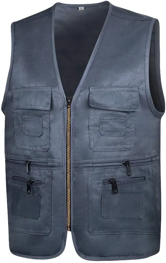 Men Casual Zipper Vest Multi Pockets Sleeveless Waterproof Windproof Spring Gilet Jacket Work Utility Vest for Camp Oversize
