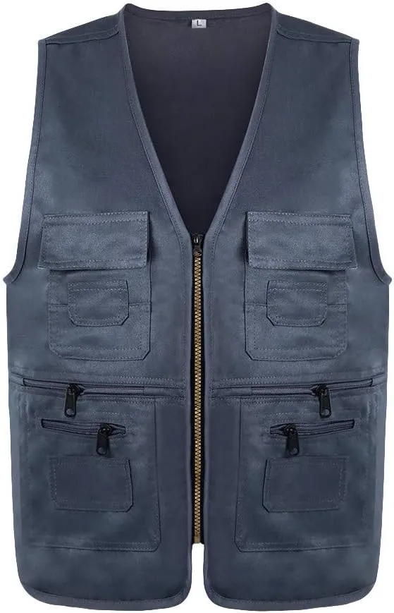 Men Casual Zipper Vest Multi Pockets Sleeveless Waterproof Windproof Spring Gilet Jacket Work Utility Vest for Camp Oversize