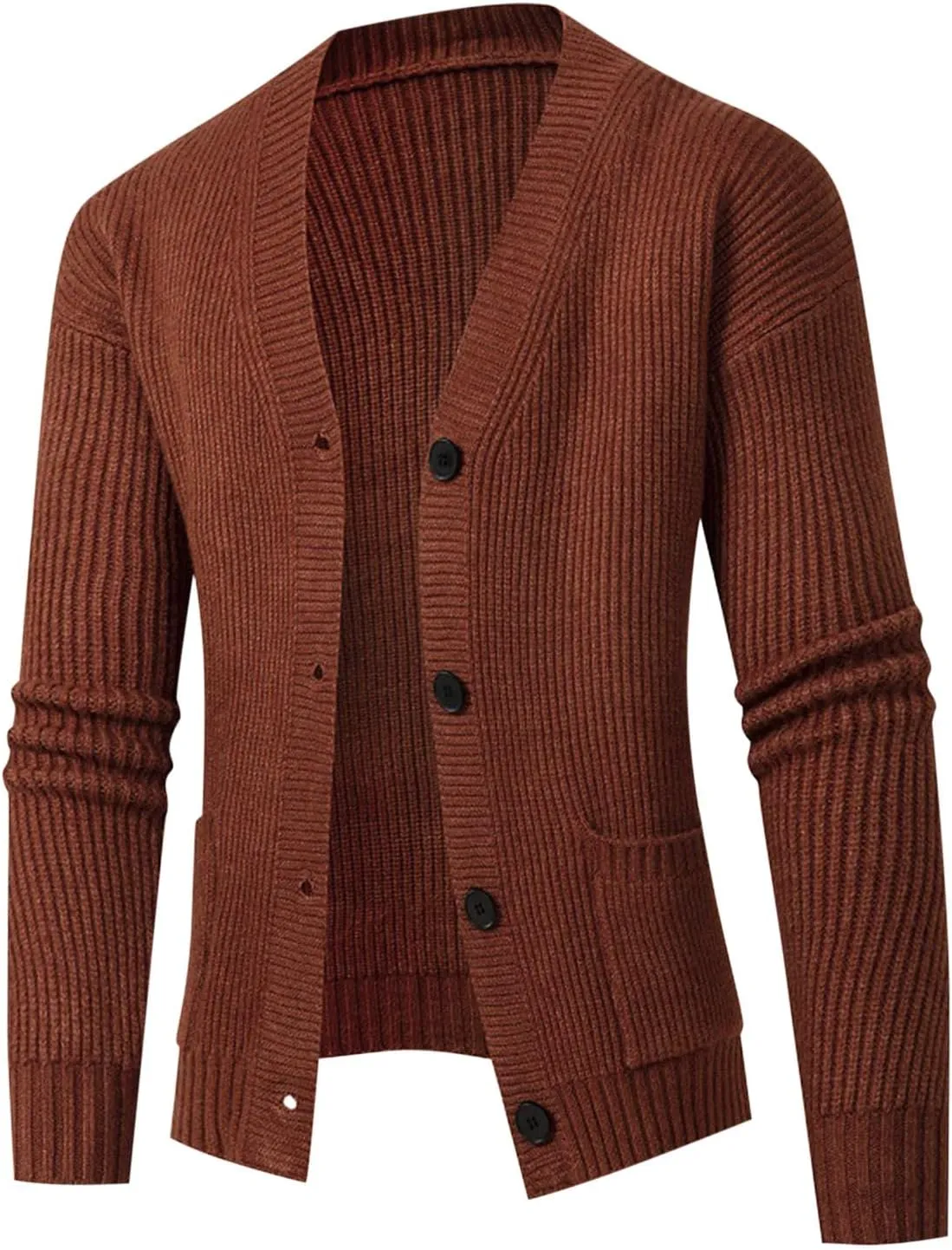 Men Classic Cardigans Casual Button Down V Neck Knitted Basic Sweater Coat Knit Button up Sweaters Outwear with Pocket