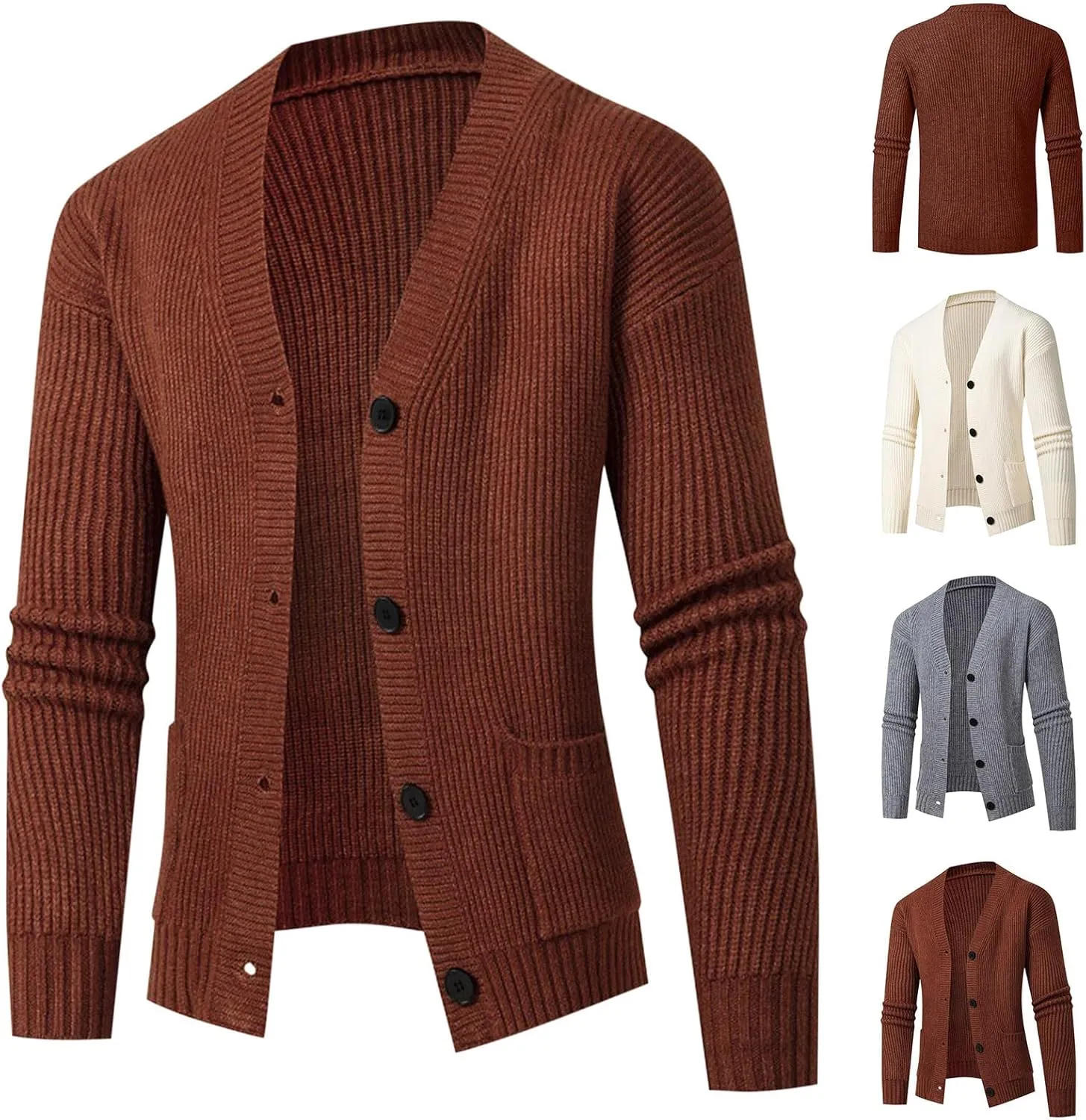 Men Classic Cardigans Casual Button Down V Neck Knitted Basic Sweater Coat Knit Button up Sweaters Outwear with Pocket