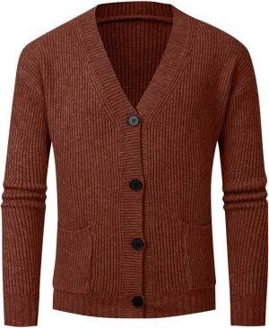 Men Classic Cardigans Casual Button Down V Neck Knitted Basic Sweater Coat Knit Button up Sweaters Outwear with Pocket