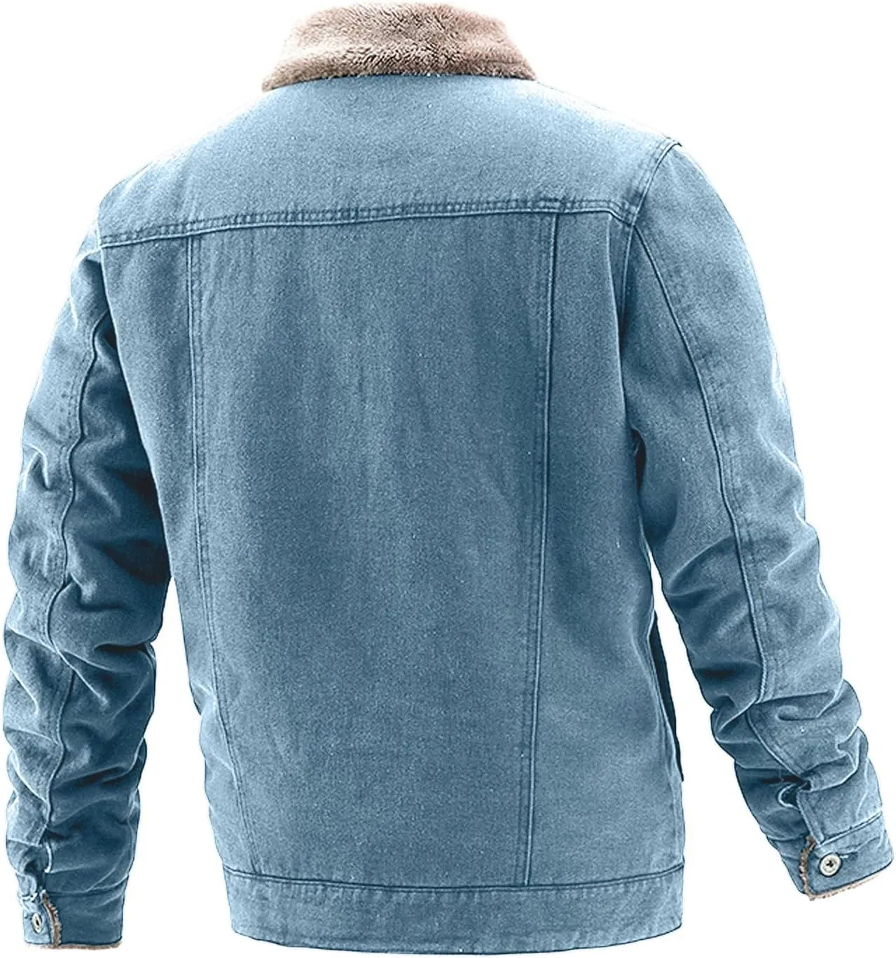 Men Sherpa Trucker Jacket Warm Fleece Lined Thick Denim Coat Oversize Fuzzy Turn Down Collar Button Winter Outerwear