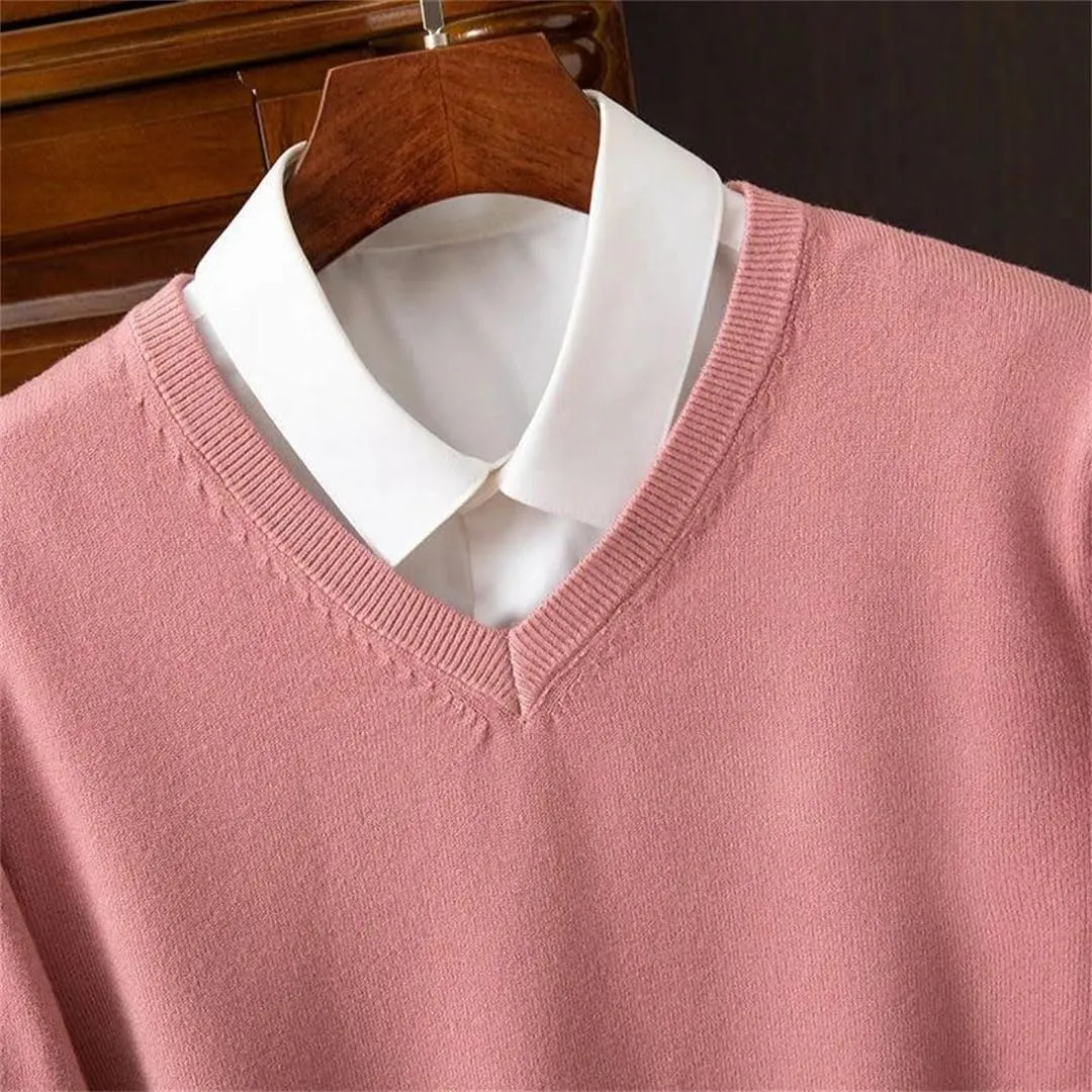 Men Sweater Thick Pullover Warm Classic V-Neck Clothes Jumper