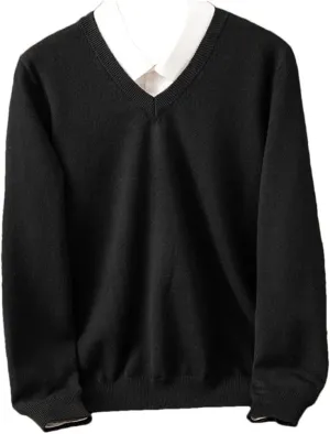 Men Sweater Thick Pullover Warm Classic V-Neck Clothes Jumper