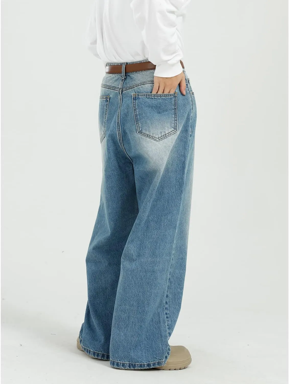 Men's Baggy Jeans Y2K High Waist Loose Jeans Causal Straight Leg Denim Pants Trousers Emo 90s Hip Hop Streetwear