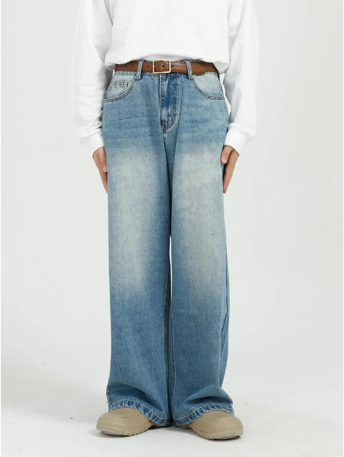 Men's Baggy Jeans Y2K High Waist Loose Jeans Causal Straight Leg Denim Pants Trousers Emo 90s Hip Hop Streetwear