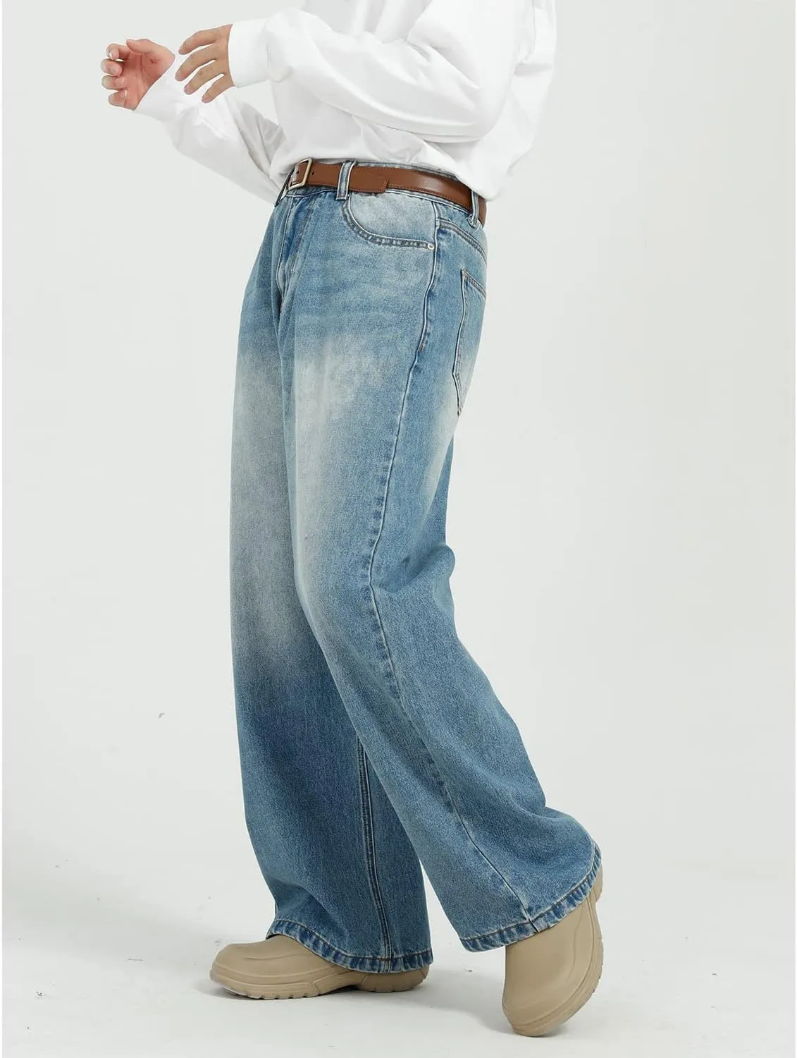 Men's Baggy Jeans Y2K High Waist Loose Jeans Causal Straight Leg Denim Pants Trousers Emo 90s Hip Hop Streetwear