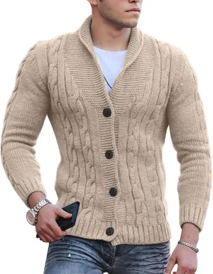 Men's Button Down Sweater Fashion Knit V Neck Cardigan Sweatshirt Slim Long Sleeve Warm Jacket Knitted Coats