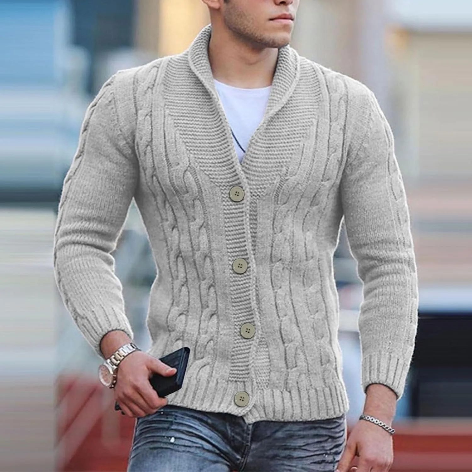 Men's Button Down Sweater Fashion Knit V Neck Cardigan Sweatshirt Slim Long Sleeve Warm Jacket Knitted Coats