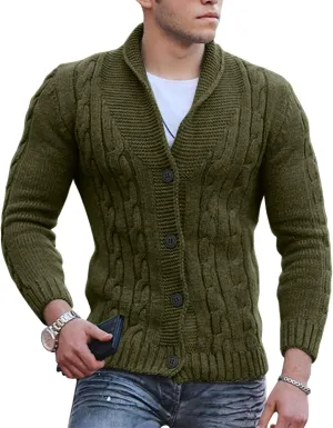 Men's Button Down Sweater Fashion Knit V Neck Cardigan Sweatshirt Slim Long Sleeve Warm Jacket Knitted Coats