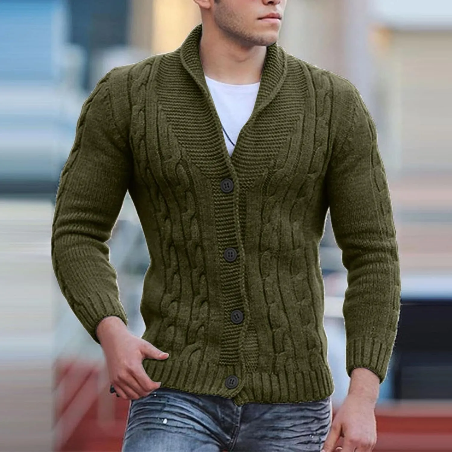Men's Button Down Sweater Fashion Knit V Neck Cardigan Sweatshirt Slim Long Sleeve Warm Jacket Knitted Coats