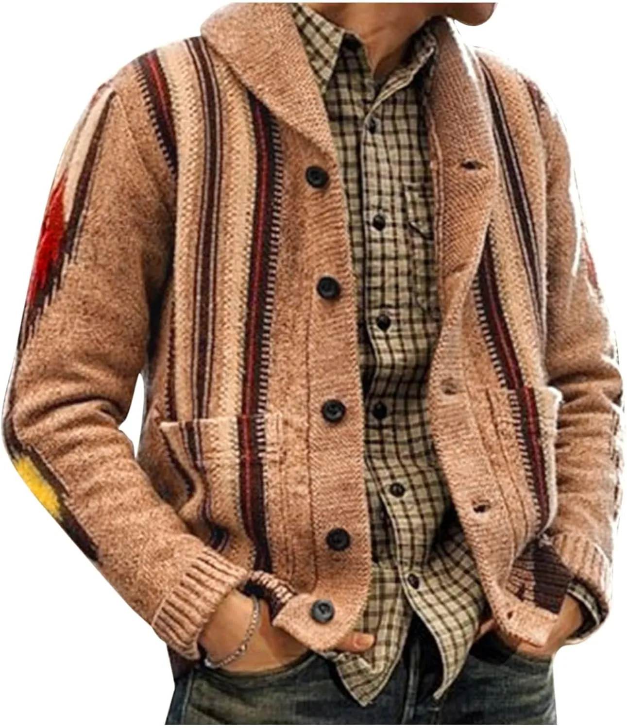 Men's Button Down Sweater Fashion Knit V Neck Cardigan Sweatshirt Slim Long Sleeve Warm Jacket Knitted Coats