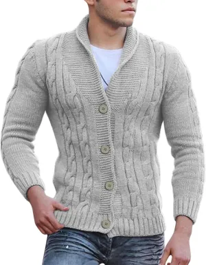 Men's Button Down Sweater Fashion Knit V Neck Cardigan Sweatshirt Slim Long Sleeve Warm Jacket Knitted Coats