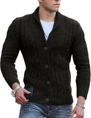 Men's Button Down Sweater Fashion Knit V Neck Cardigan Sweatshirt Slim Long Sleeve Warm Jacket Knitted Coats