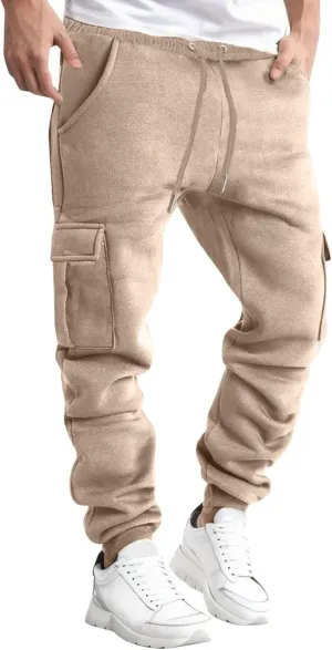 Men's Camo Cargo Pants and Warm Men's Solid Color Work Clothes Pockets and Sanitary Loose Straight Sweatpants for