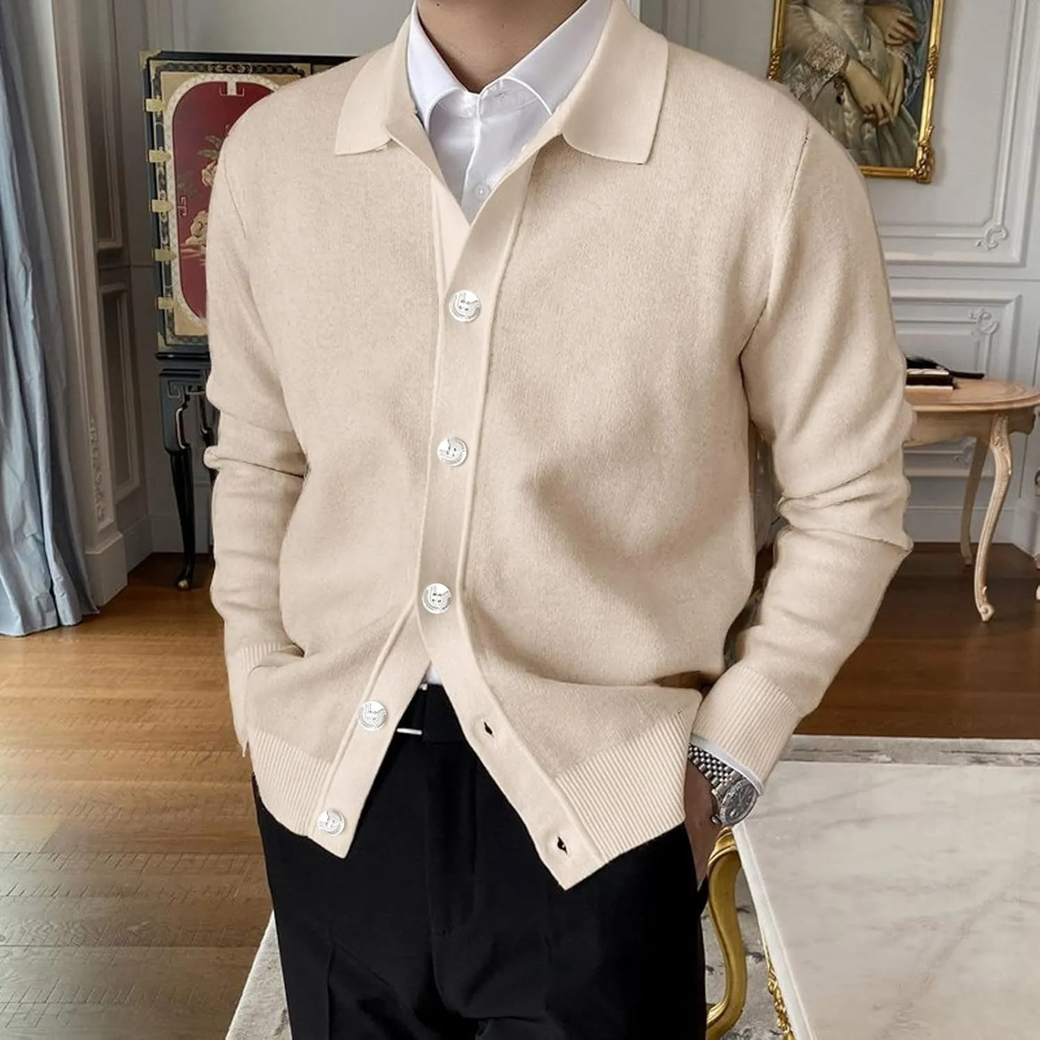 Men's Cardigan Shirt Casual Lapel Collar Knitted Sweater Button Down Long Sleeve Coat Resist The Cold Versatile Jacket