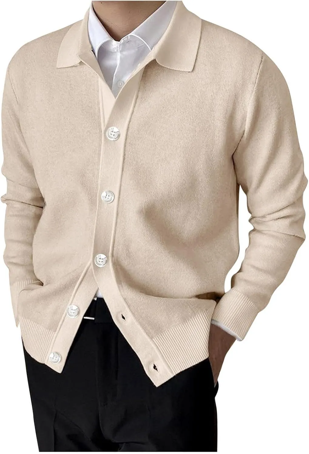 Men's Cardigan Shirt Casual Lapel Collar Knitted Sweater Button Down Long Sleeve Coat Resist The Cold Versatile Jacket