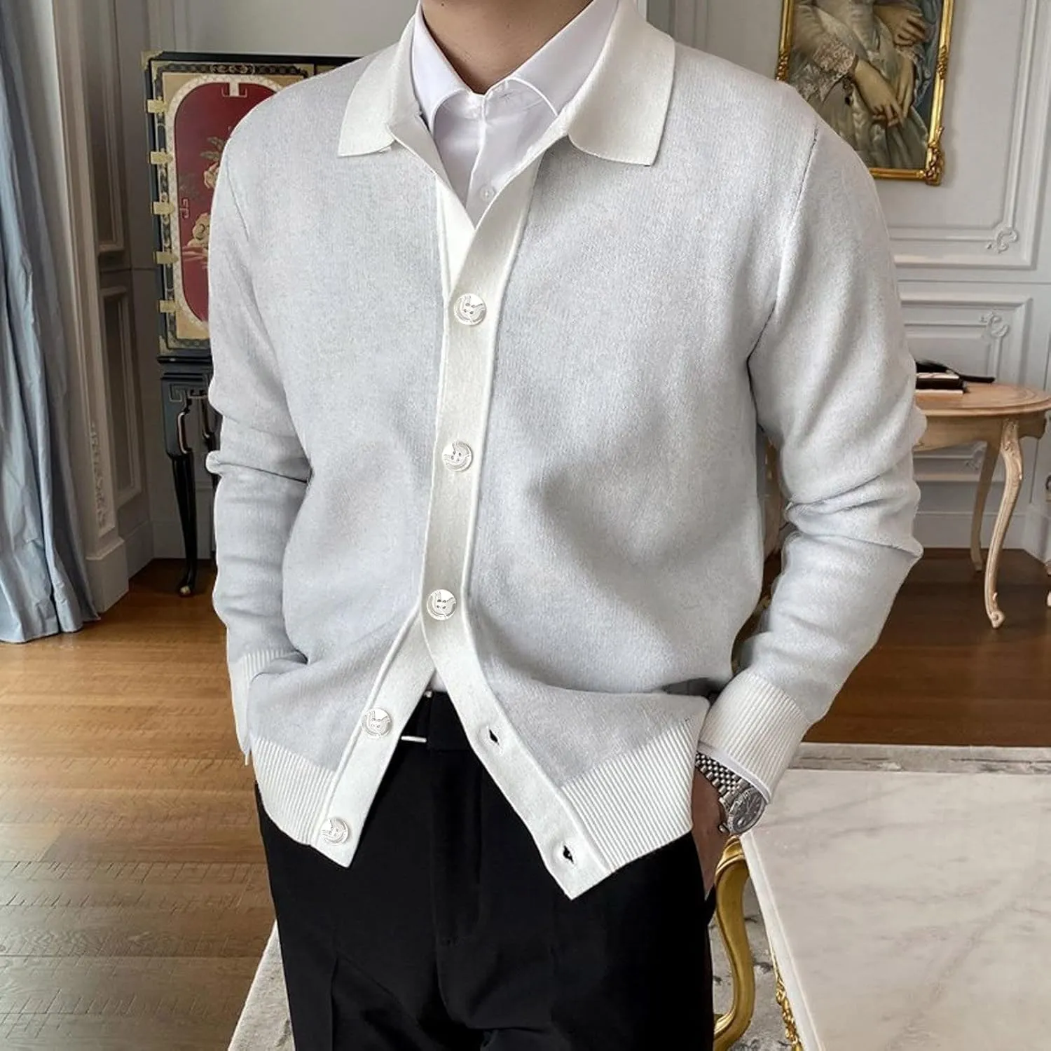 Men's Cardigan Shirt Casual Lapel Collar Knitted Sweater Button Down Long Sleeve Coat Resist The Cold Versatile Jacket