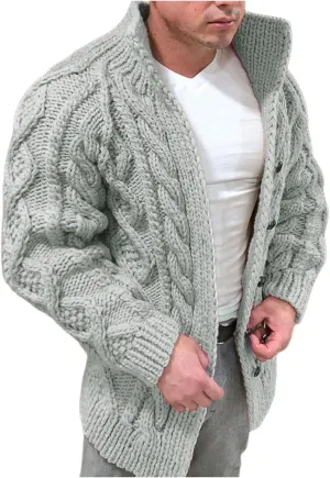 Men's Cardigan Sweaters Cable Knit Button Down Sweater Shawl Collar Loose Fit Casual Knitted Cardigan