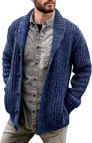 Men's Cardigan Sweaters Cable Knit Button Down Sweater Shawl Collar Loose Fit Casual Knitted Cardigan
