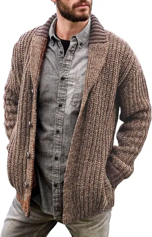 Men's Cardigan Sweaters Cable Knit Button Down Sweater Shawl Collar Loose Fit Casual Knitted Cardigan