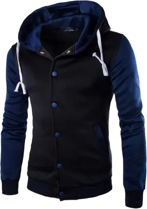Men's Casual Baseball Jacket Hooded Sweatshirt Button Coat Slim Cardigan Brushed Sweater Warm Winter Coat
