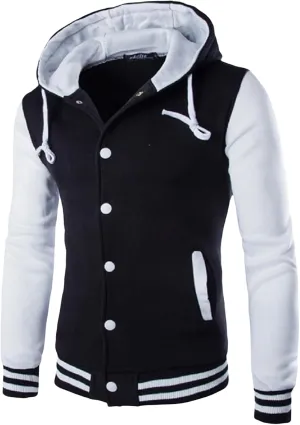 Men's Casual Baseball Jacket Hooded Sweatshirt Button Coat Slim Cardigan Brushed Sweater Warm Winter Coat