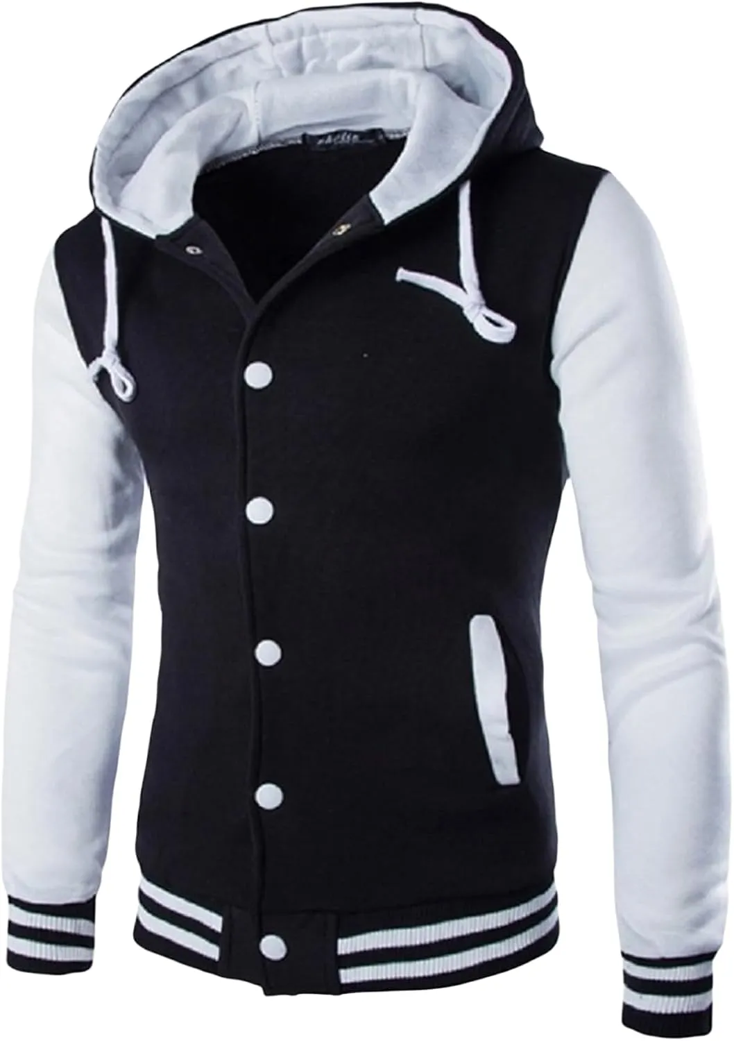 Men's Casual Baseball Jacket Hooded Sweatshirt Button Coat Slim Cardigan Brushed Sweater Warm Winter Coat