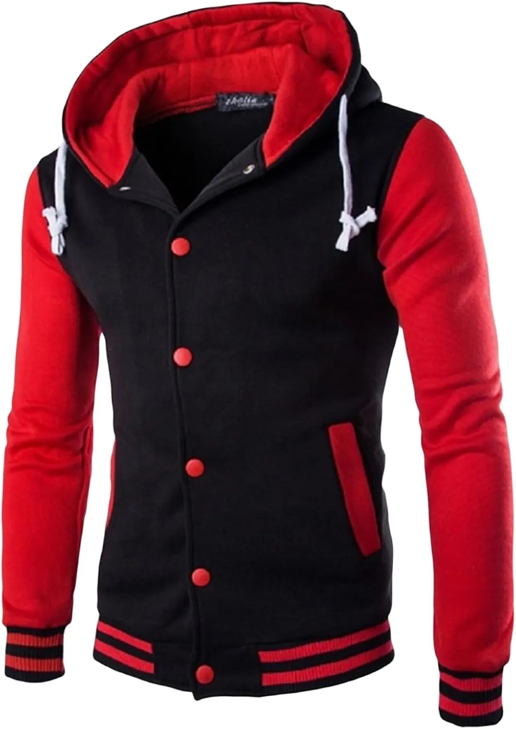 Men's Casual Baseball Jacket Hooded Sweatshirt Button Coat Slim Cardigan Brushed Sweater Warm Winter Coat