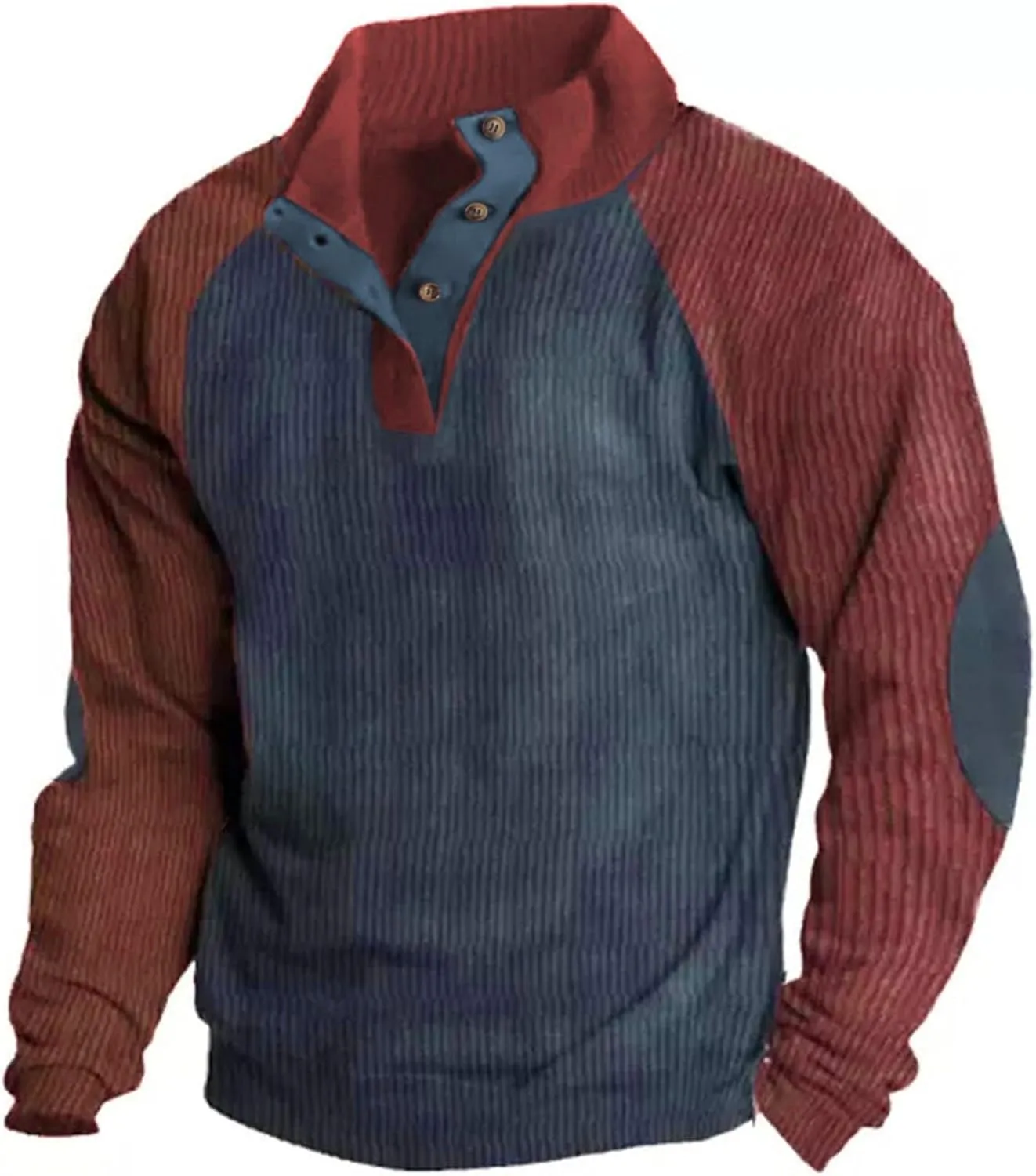 Mens Casual Corduroy Sweatshirt Casual Long Sleeve Button Solid Color Long Sleeve T Shirt Top Mock Neck Sweaters