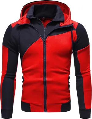 Mens Casual Hoodies Pullover Fake Two-Piece Sports Sweatshirt Long Sleeve Zipper Hooded Jacket Coats Hoodies