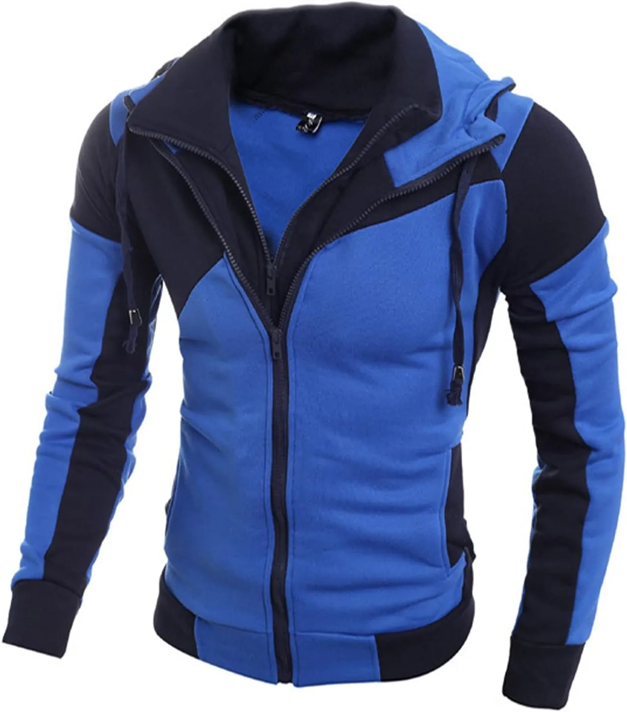 Mens Casual Hoodies Pullover Fake Two-Piece Sports Sweatshirt Long Sleeve Zipper Hooded Jacket Coats Hoodies