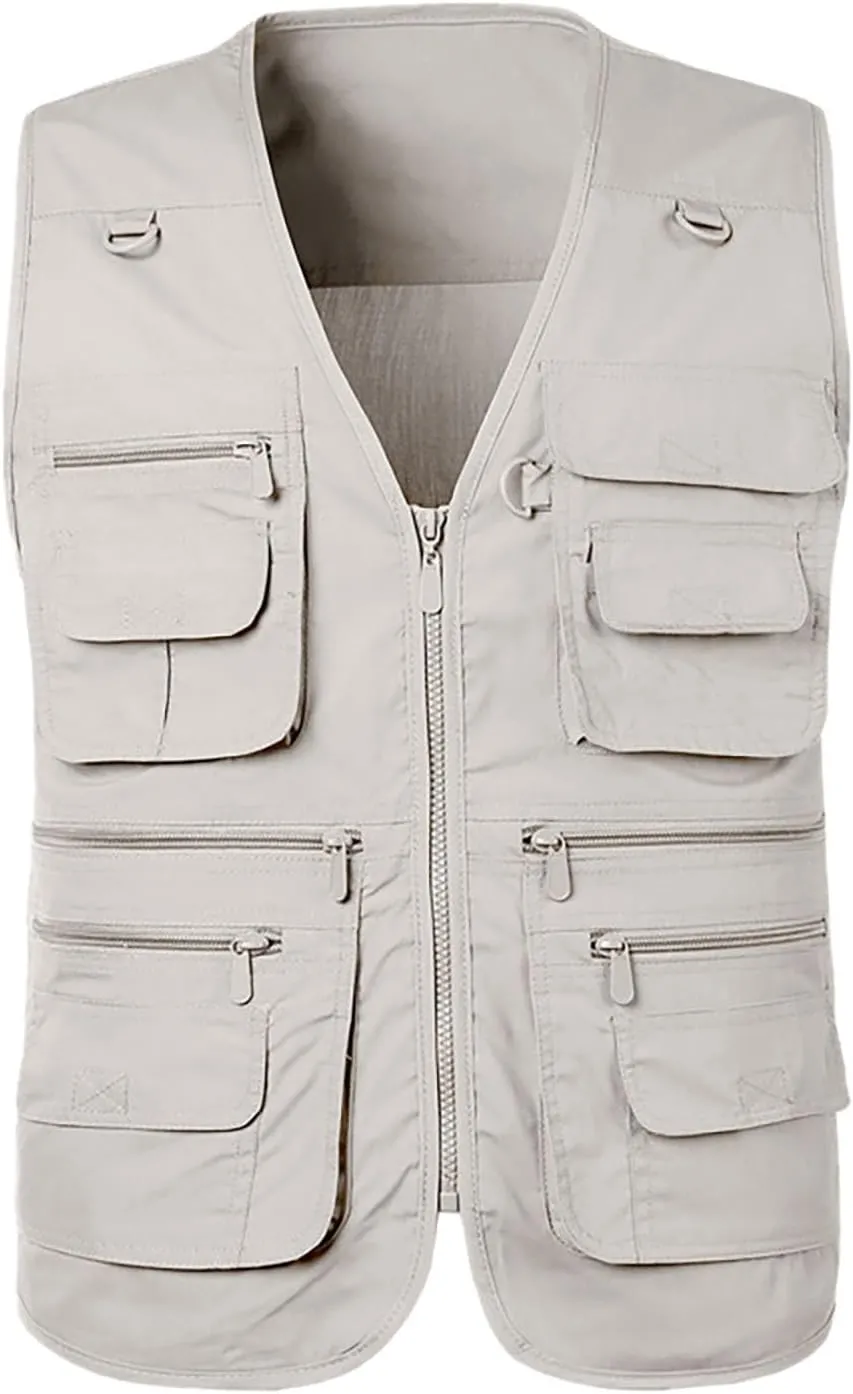 Men's Casual Outdoor Work Fishing Travel Photo Cargo Vest Multi Pockets Summer Mesh Casual Utility Military Vest