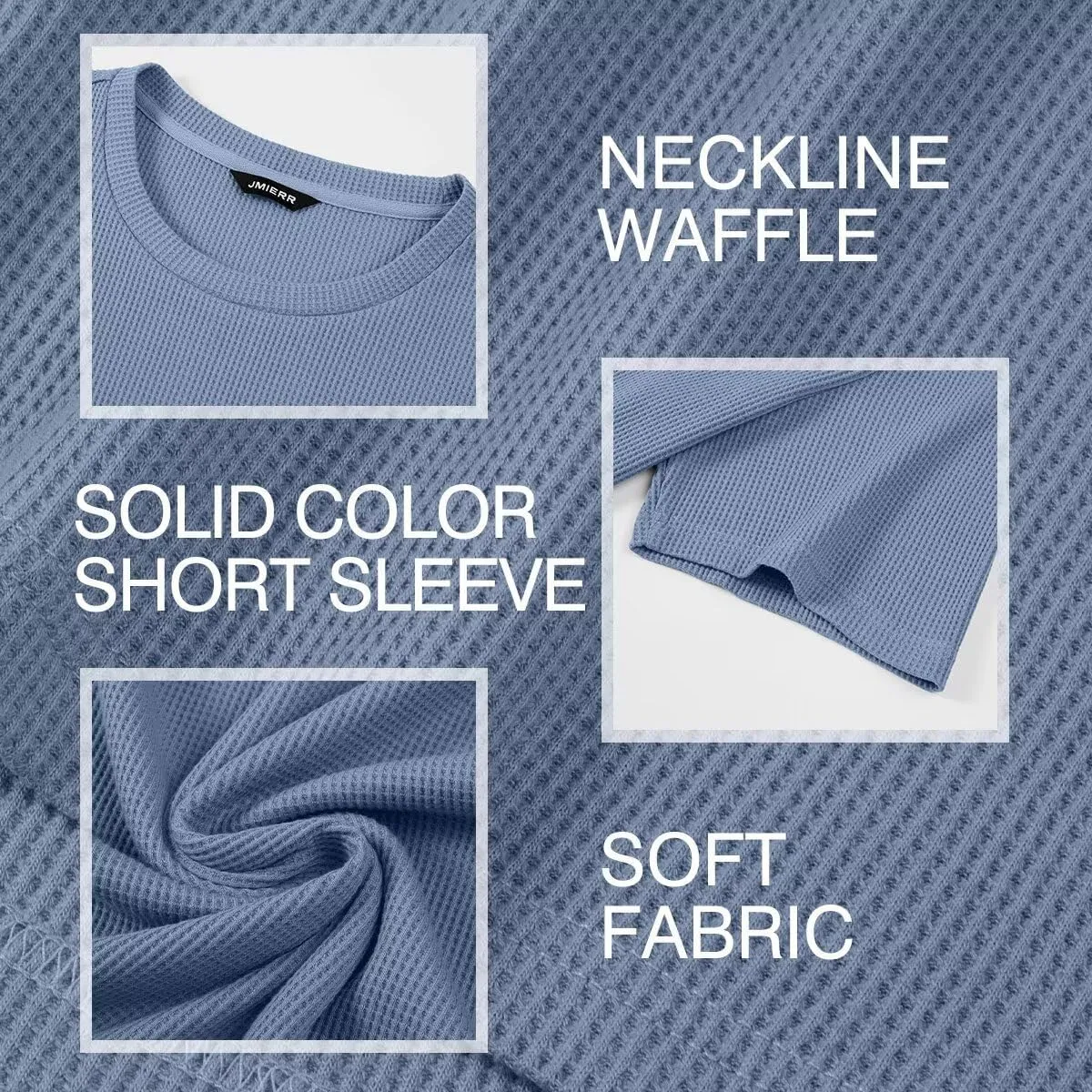 Men's Casual T-Shirts Lightweight Crewneck Solid Color Short Sleeve Waffle Pullover Tees